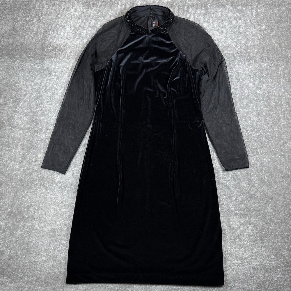 J.R. Nites Caliendo Dress Women's 10 Black Velvet Cocktail Beaded High Neck